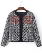Shein Black Vintage Embroidery Quilted Coat