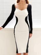 Shein Color-block Deep Plunge Neck Split Back Pencil Dress