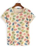 Shein Lips Print Cuffed T-shirt