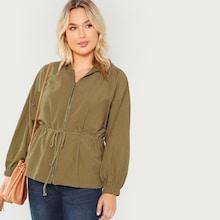 Shein Plus Flap Pocket Front Drawstring Waist Jacket