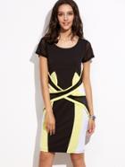 Shein Color Block Mesh Insert Criss Cross Sheath Dress