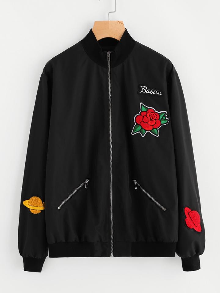 Shein Flock Patch Detail Bomber Jacket