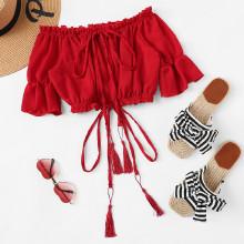 Shein Off Shoulder Tie Neck Top
