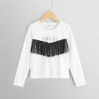 Shein Girls Fringe Trim Lettering Tee