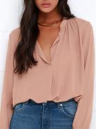 Shein Pink Long Sleeve Loose Blouse
