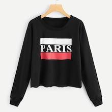 Shein Plus Letter Print Raw Hem Sweatshirt