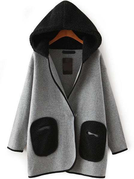 Shein Hooded Patch Pockets Loose Coat