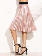 Shein Pink Contrast Waistband Pleated Satin Skirt