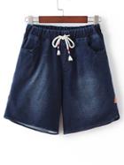 Shein Dark Blue Tie Waist Pocket Casual Denim Shorts