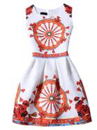 Shein Wagon Wheel Print Sleeveless A-line Jacquard Dress