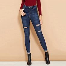 Shein Roll Up Hem Knee Rips Skinny Jeans