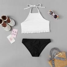 Shein Girls Frill Hem Halter Bikini Set