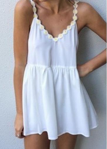 Rosewe Spaghetti Strap White V Neck Loose Top