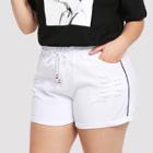 Shein Plus Tie Waist Ripped Denim Shorts