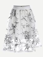 Shein Blossom Print Mesh Overlay Midi Skirt - White