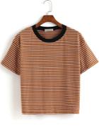Shein Contrast Collar Striped T-shirt