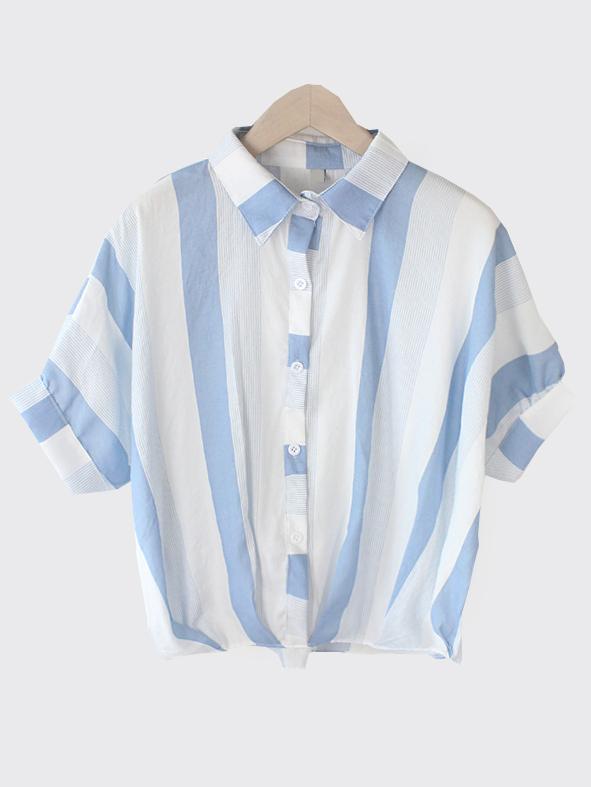 Shein Vertical Striped Dolman Sleeve Blouse - Blue