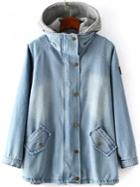 Shein Blue Hooded Bleached Denim Two Pieces Coat