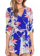 Rosewe Wrap Front V Neck Printed Loose Romper