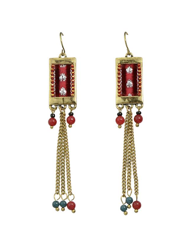 Shein Red Beads Long Chain Earrings
