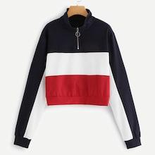 Shein Plus Color Block Quarter Zip Sweatshirt