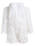 Shein White Off The Shoulder Crochet Overlay Romper