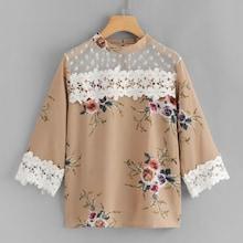 Shein Contrast Lace Floral Print Top