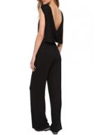 Rosewe Sleeveless Open Back V Neck Black Straight Jumpsuit