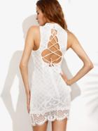 Shein White Sheer Mesh Cut Out Irregular Lace Hem Bodycon Dress