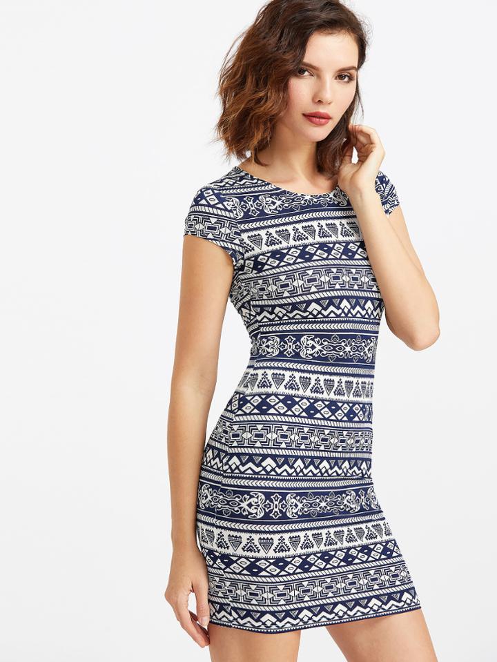 Shein Tribal Print Cap Sleeve Dress