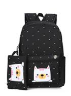 Shein Polka Dot Cat Print Backpacks With Clutch Bag