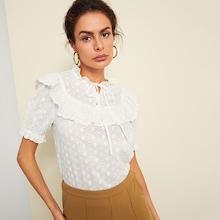 Shein Embroidered Eyelet Knot Ruffle Top