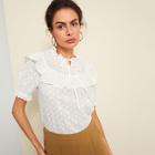 Shein Embroidered Eyelet Knot Ruffle Top