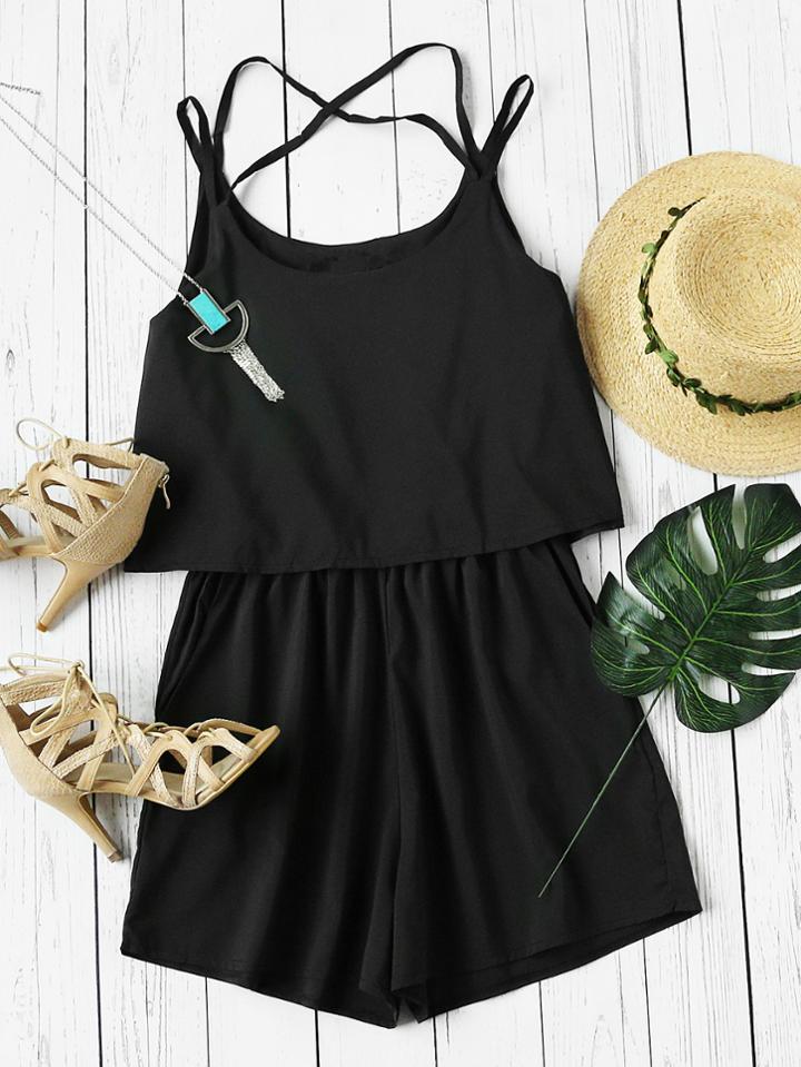 Shein Criss Cross Back Layered Cami Romper