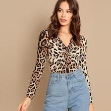 Shein Twist Front Leopard Print Tee