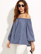 Shein Navy Vertical Striped Off The Shoulder Top