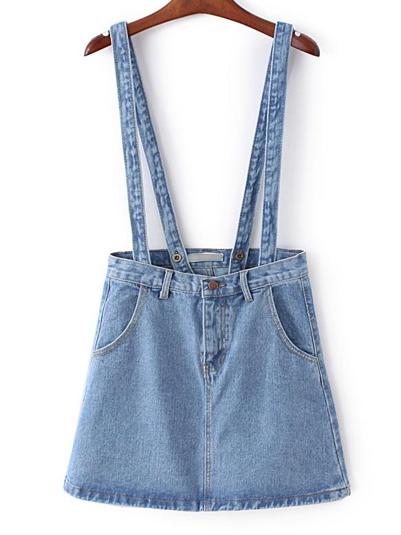 Shein Light Blue  Zipper Overall Denim Skirt