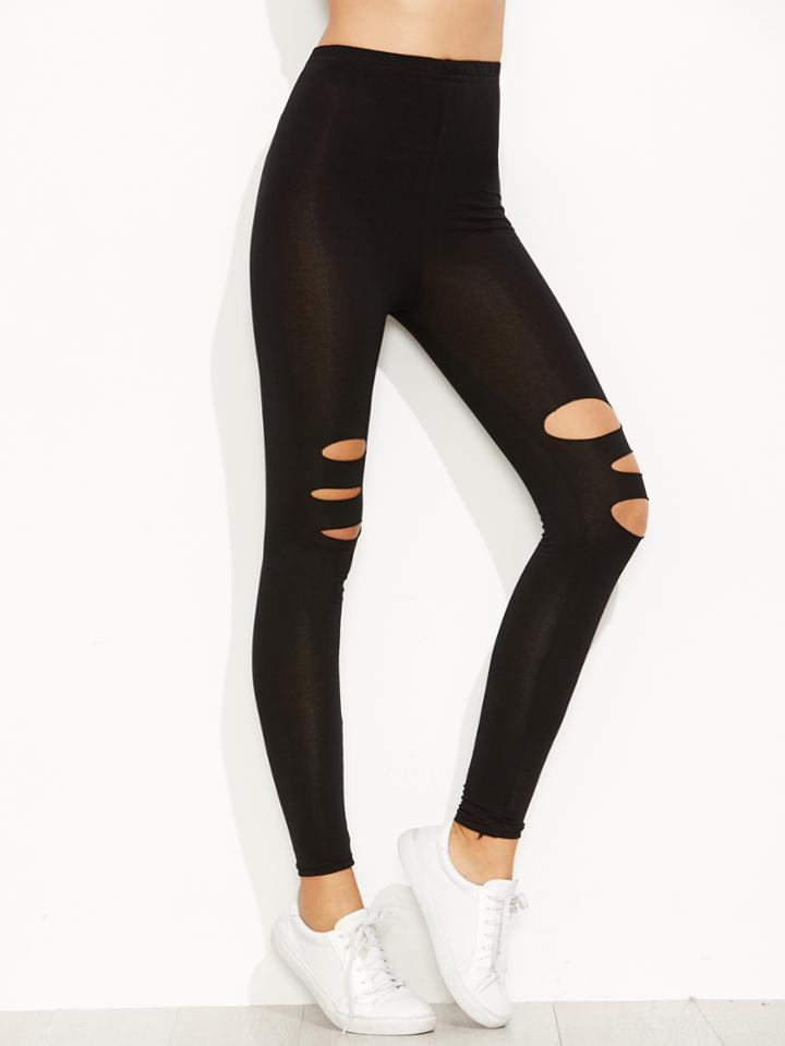 Shein Black Ripped Skinny Leggings