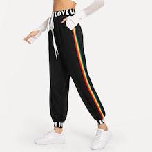 Shein Rainbow Tape Panel Drawstring Waist Pants