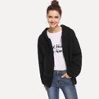 Shein Solid Zip-up Hooded Sweatshirt