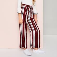 Shein Girls Striped Belted Wide Leg Pants