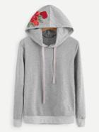 Shein Embroidered Applique Marled Hoodie