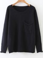 Shein Black Rolled Trim Ripped Knitwear With Pocket