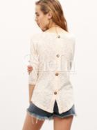 Shein Apricot Round Neck With Button T-shirt