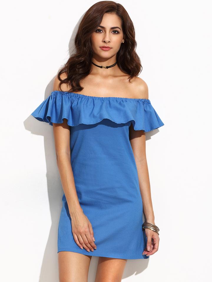 Shein Frill Bardot Neckline Dress