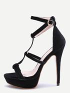 Shein Black Open Toe Strappy Platform Heeled Sandals