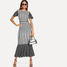 Shein Two Tone Mixed Print Fishtail Dress