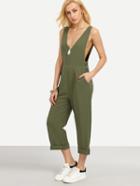 Shein Army Green Sleeveless V Neck Jumpsuit