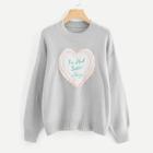 Shein Heart Pattern Front Embroidery Sweater