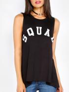 Shein Black Letter Print Sleeveless Dip Hem T-shirt